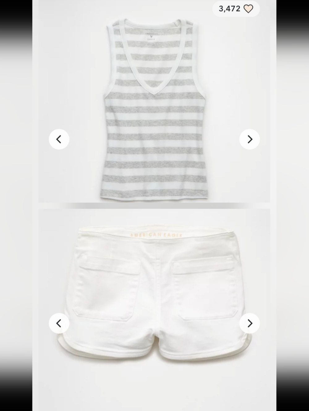 American Eagle Outfitters White Women's Denim Shorts & Gray/white Stripe Tank M